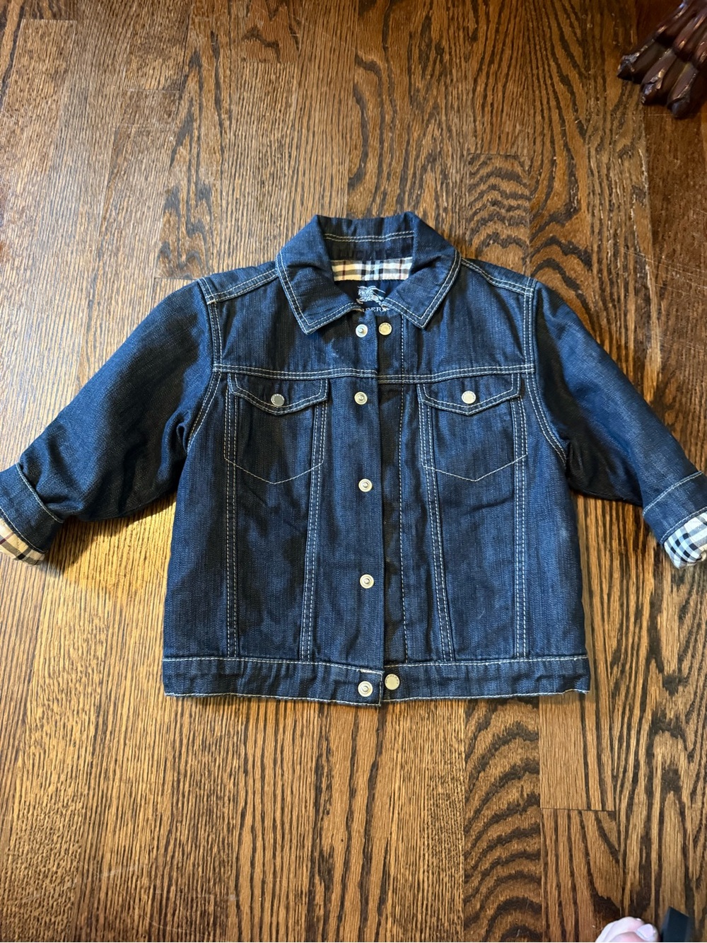 LIKE NEW Boys Burberry Dark Blue Denim Jacket with Plaid Lining